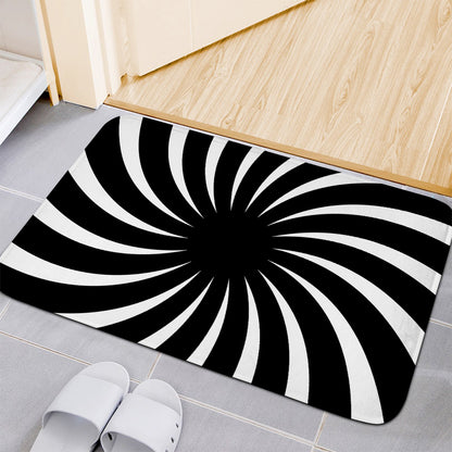 Black And White Vortex Swirl Print Indoor Door Mat