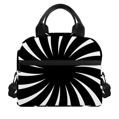 Black And White Vortex Swirl Print Insulated Lunch Bag