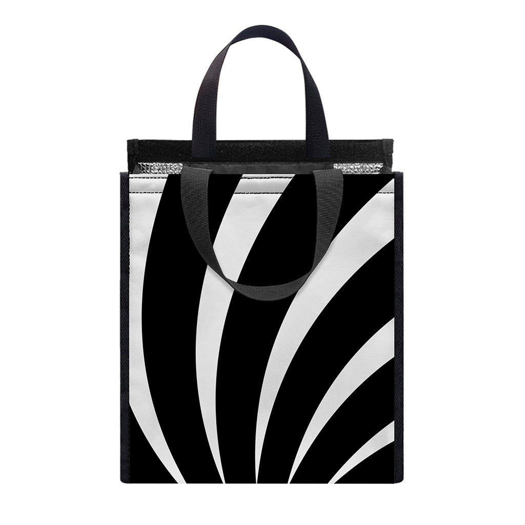 Black And White Vortex Swirl Print Insulated Lunch Tote