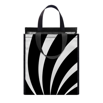 Black And White Vortex Swirl Print Insulated Lunch Tote