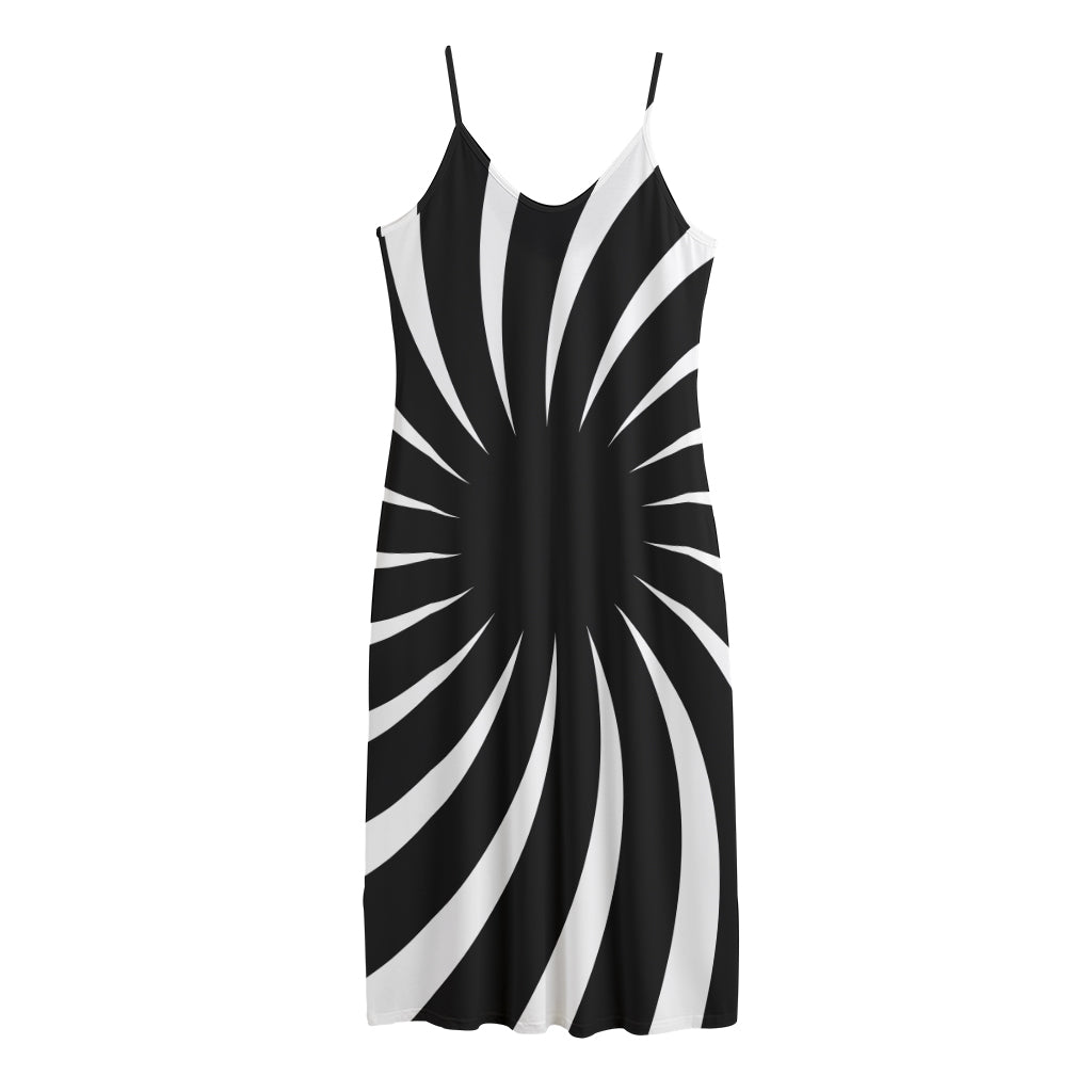 Black And White Vortex Swirl Print Jersey Midi Cami Dress