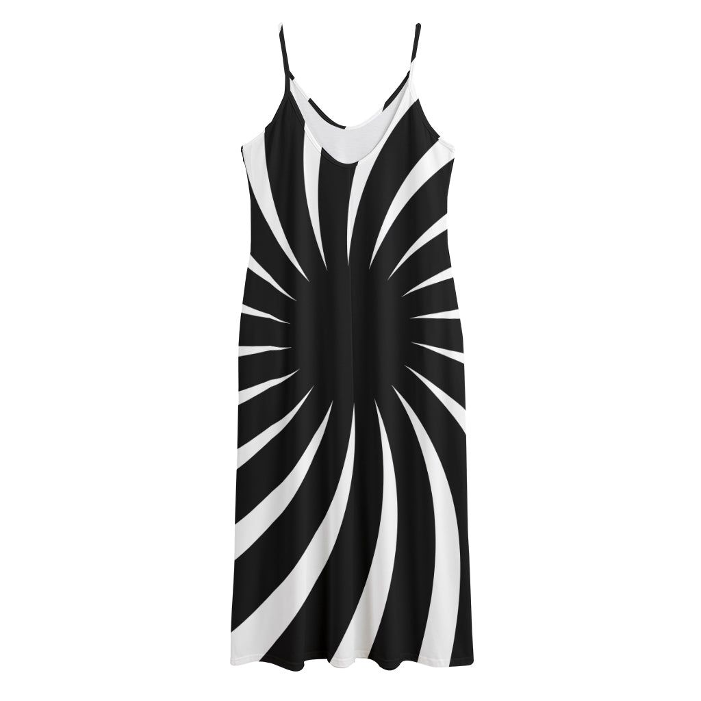 Black And White Vortex Swirl Print Jersey Midi Cami Dress