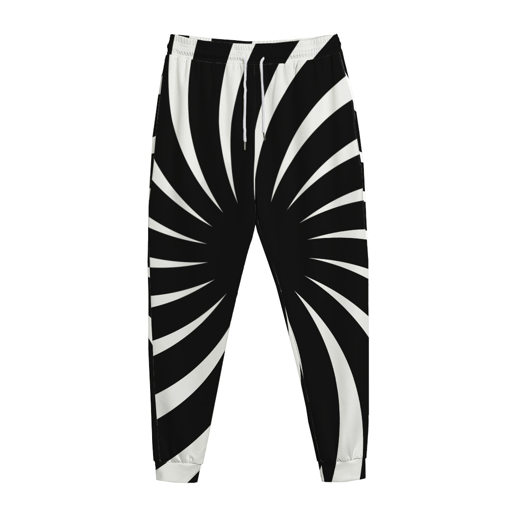 Black And White Vortex Swirl Print Jogger Pants