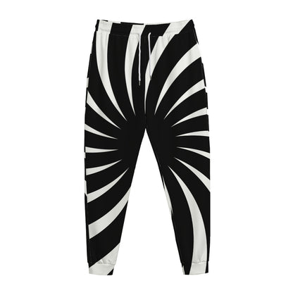 Black And White Vortex Swirl Print Jogger Pants
