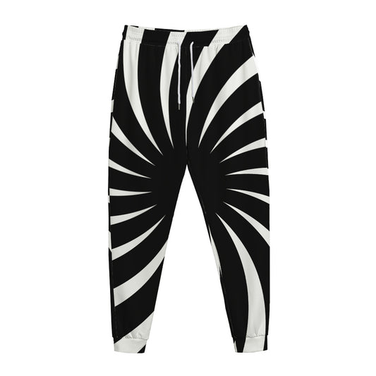 Black And White Vortex Swirl Print Jogger Pants