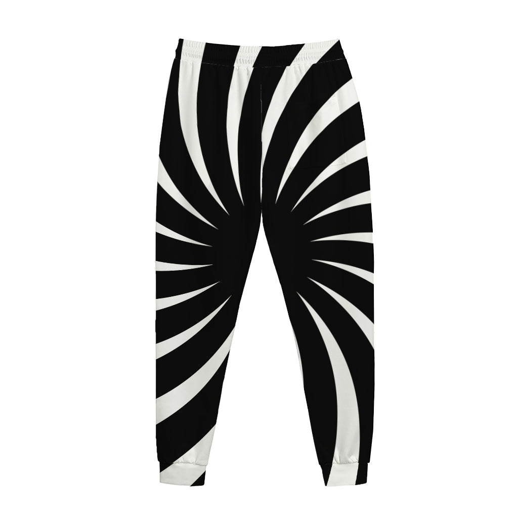 Black And White Vortex Swirl Print Jogger Pants