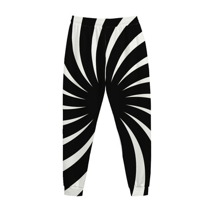 Black And White Vortex Swirl Print Jogger Pants