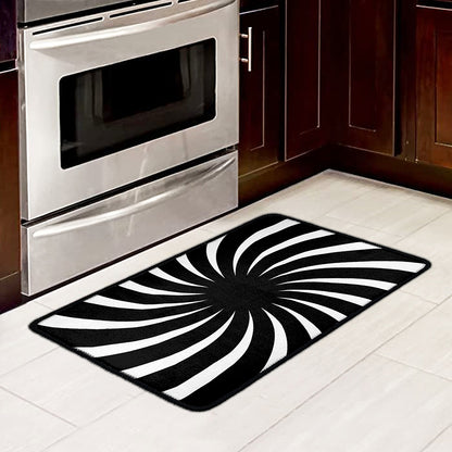 Black And White Vortex Swirl Print Kitchen Mat