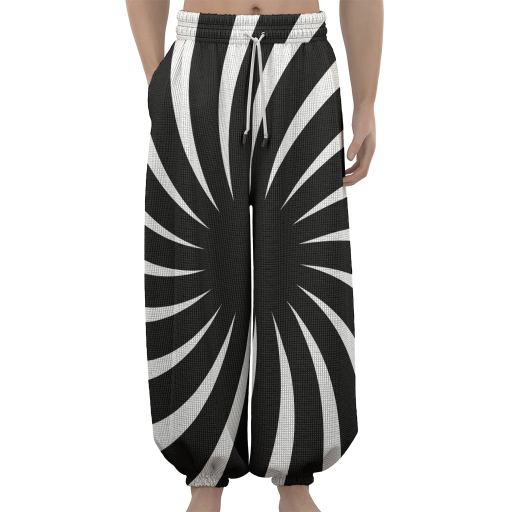 Black And White Vortex Swirl Print Lantern Pants