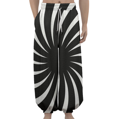 Black And White Vortex Swirl Print Lantern Pants
