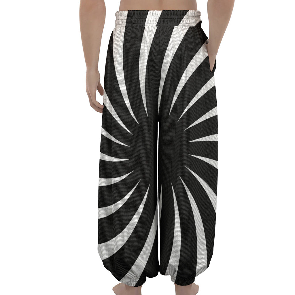 Black And White Vortex Swirl Print Lantern Pants