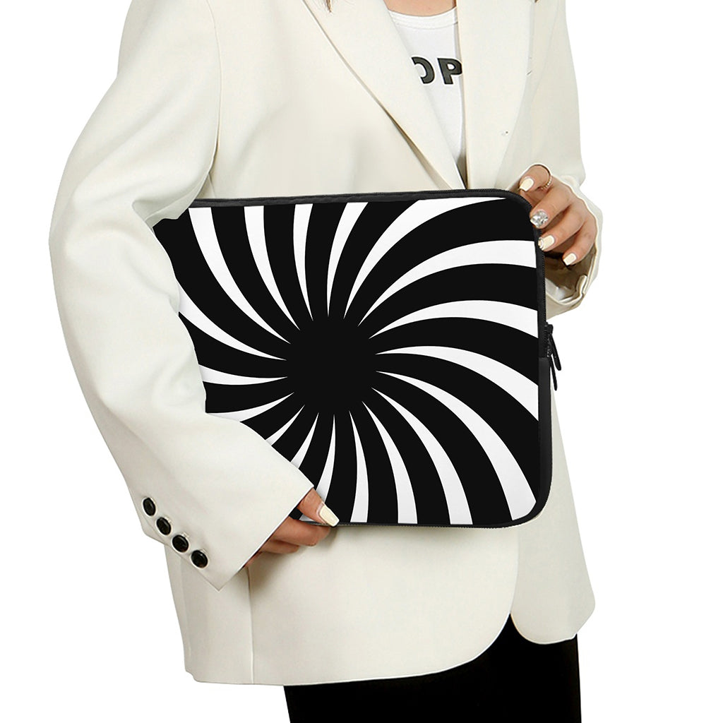 Black And White Vortex Swirl Print Laptop Sleeve