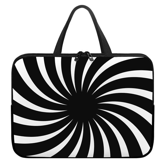 Black And White Vortex Swirl Print Laptop Sleeve With Handle
