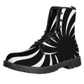 Black And White Vortex Swirl Print Lace-Up Boots