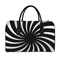 Black And White Vortex Swirl Print Leather Duffel Bag