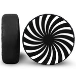 Black And White Vortex Swirl Print Leather Spare Tire Cover