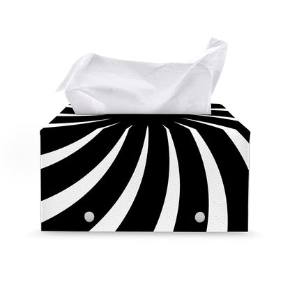 Black And White Vortex Swirl Print Leather Tissue Box Cover