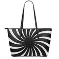 Black And White Vortex Swirl Print Leather Tote Bag With Zipper