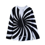 Black And White Vortex Swirl Print Long Sleeve Short Coat