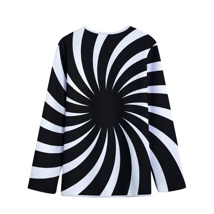 Black And White Vortex Swirl Print Long Sleeve Short Coat