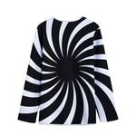 Black And White Vortex Swirl Print Long Sleeve Short Coat