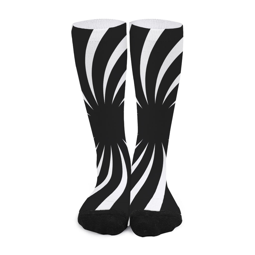 Black And White Vortex Swirl Print Long Socks