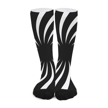 Black And White Vortex Swirl Print Long Socks