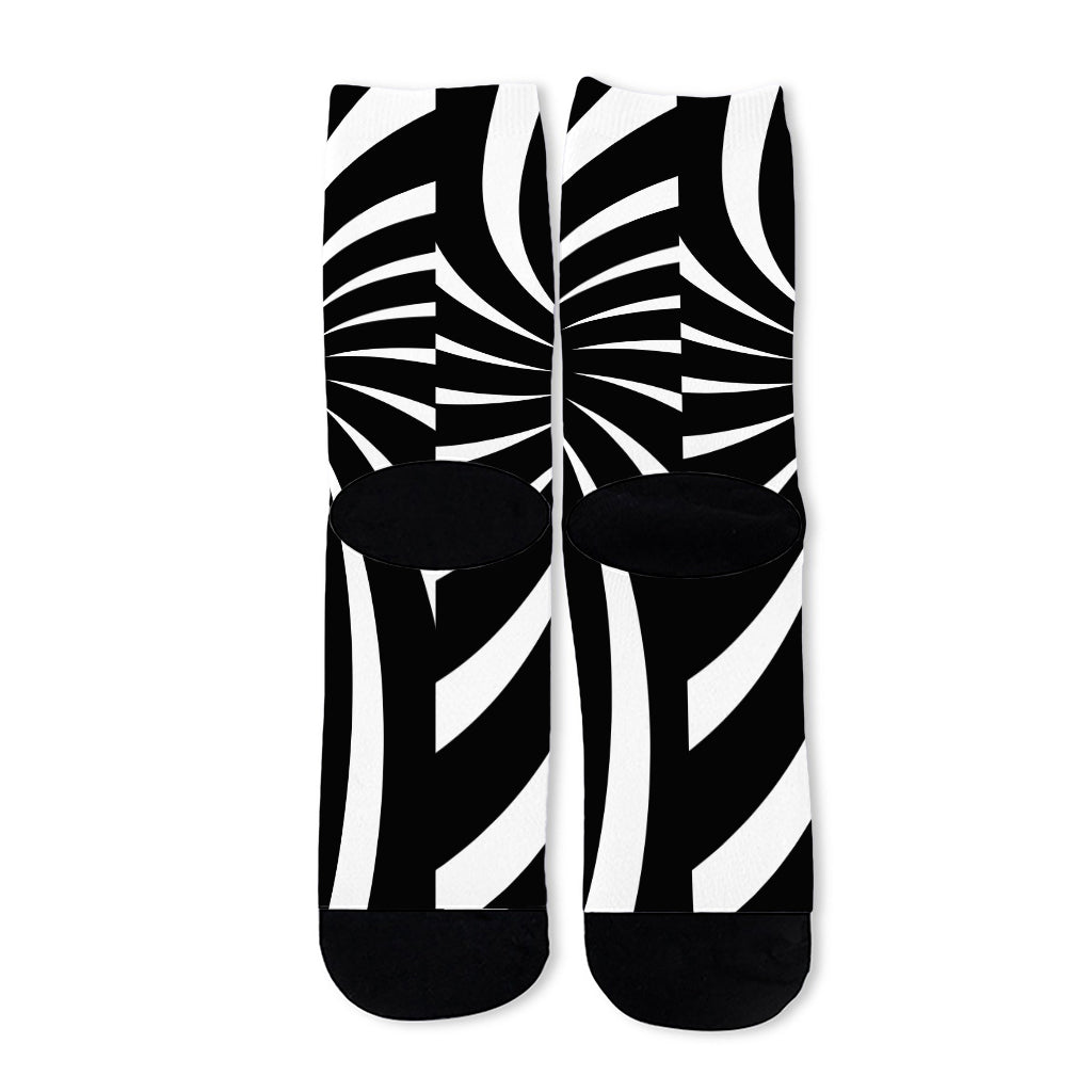 Black And White Vortex Swirl Print Long Socks