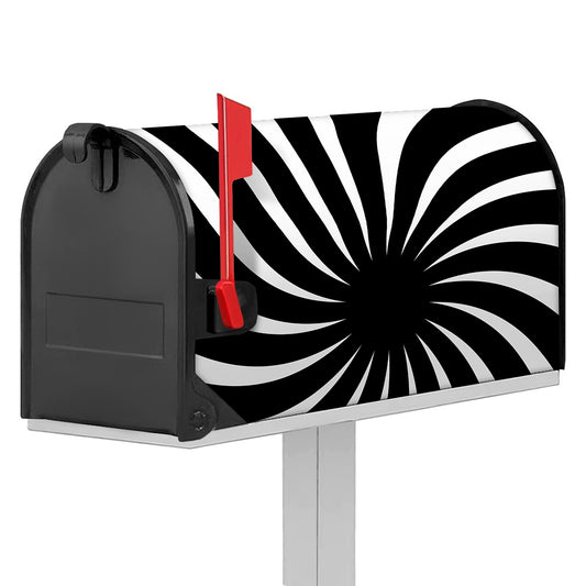 Black And White Vortex Swirl Print Mailbox Cover