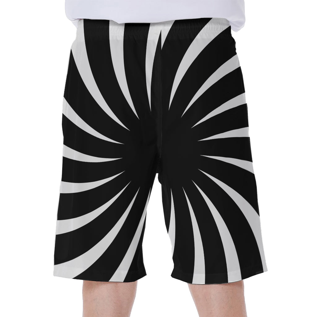 Black And White Vortex Swirl Print Men's Beach Shorts