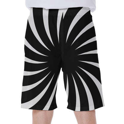 Black And White Vortex Swirl Print Men's Beach Shorts