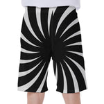 Black And White Vortex Swirl Print Men's Beach Shorts