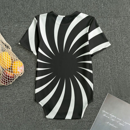 Black And White Vortex Swirl Print Men's Bodysuit