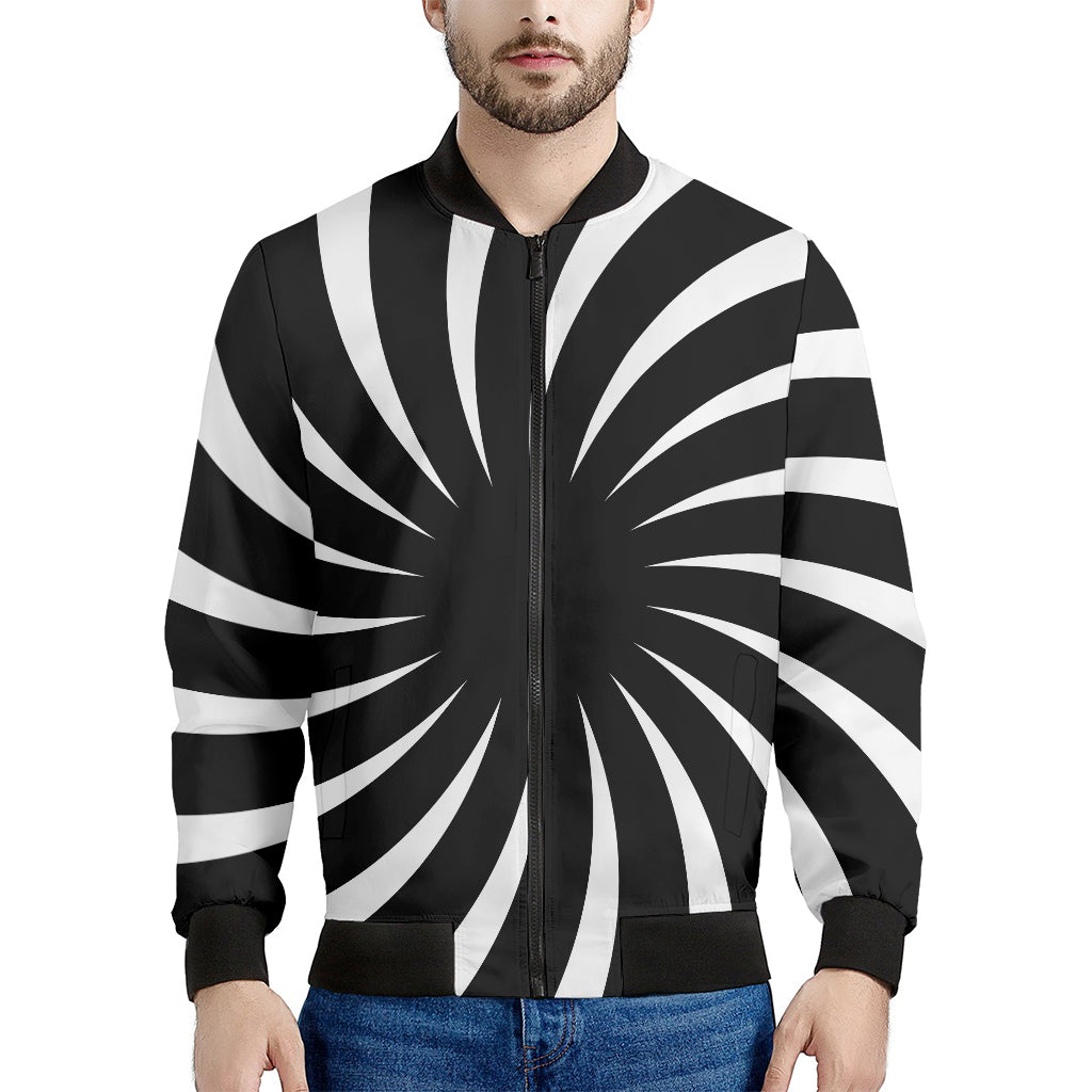 Black And White Vortex Swirl Print Men's Bomber Jacket