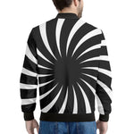Black And White Vortex Swirl Print Men's Bomber Jacket