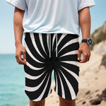 Black And White Vortex Swirl Print Men's Cargo Shorts