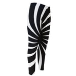 Black And White Vortex Swirl Print Men's Compression Pants