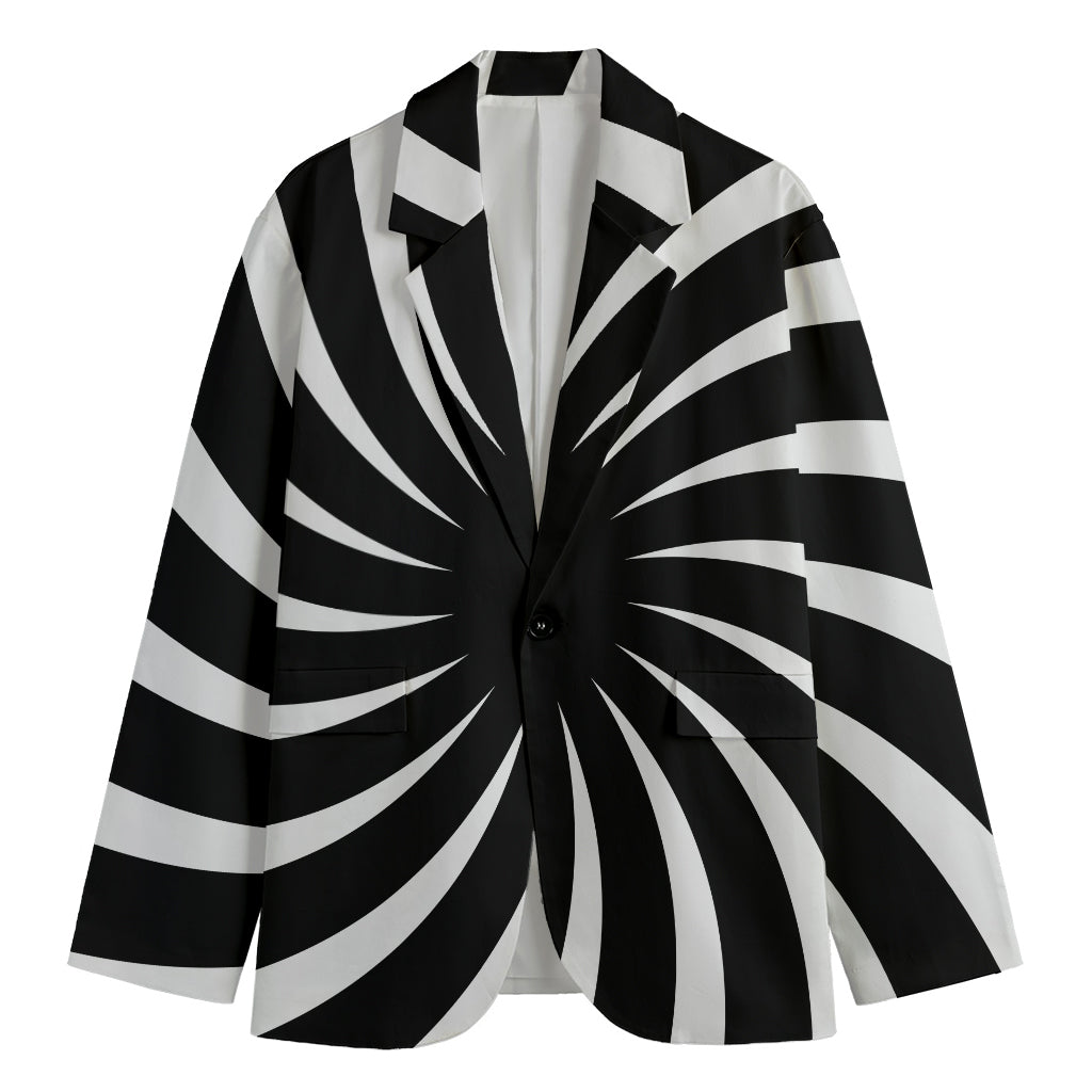 Black And White Vortex Swirl Print Men's Cotton Blazer