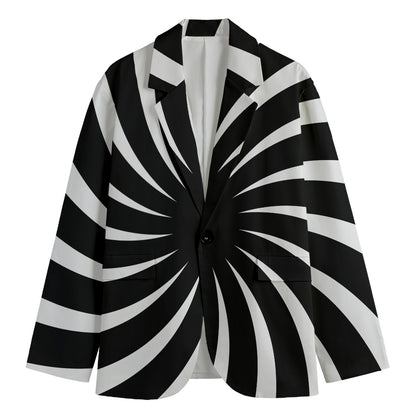 Black And White Vortex Swirl Print Men's Cotton Blazer