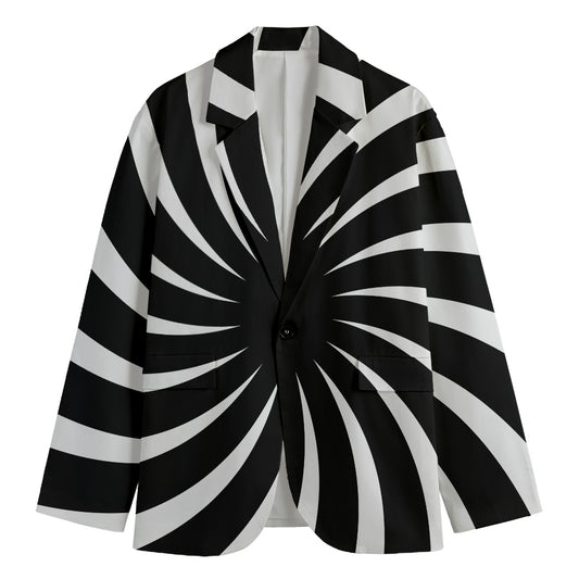 Black And White Vortex Swirl Print Men's Cotton Blazer