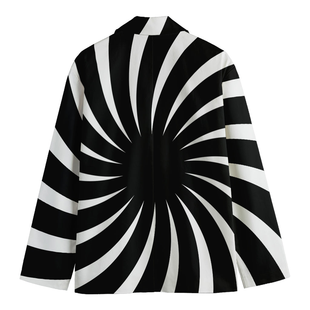 Black And White Vortex Swirl Print Men's Cotton Blazer