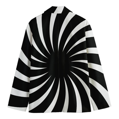 Black And White Vortex Swirl Print Men's Cotton Blazer