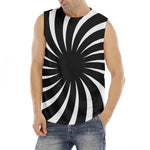 Black And White Vortex Swirl Print Men's Fitness Tank Top