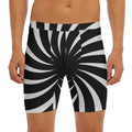 Black And White Vortex Swirl Print Men's Long Boxer Briefs