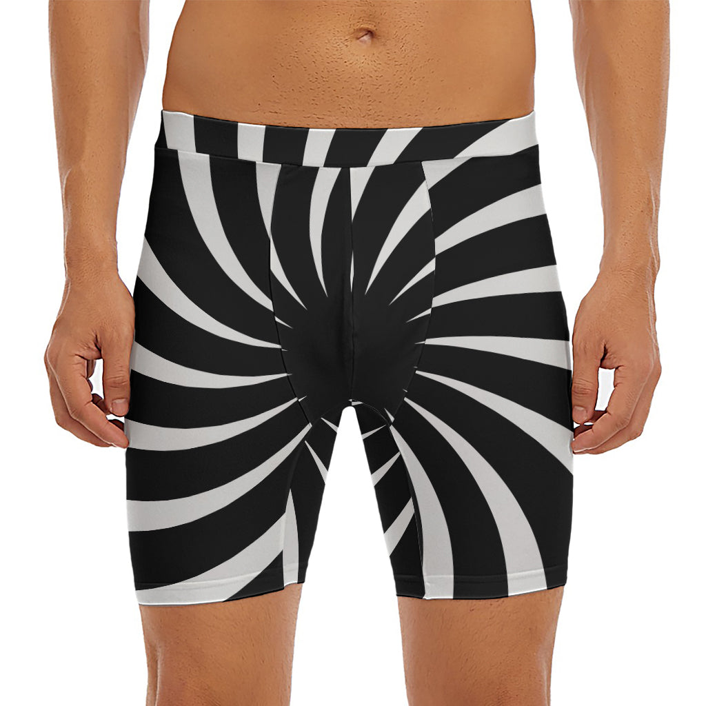 Black And White Vortex Swirl Print Men's Long Boxer Briefs