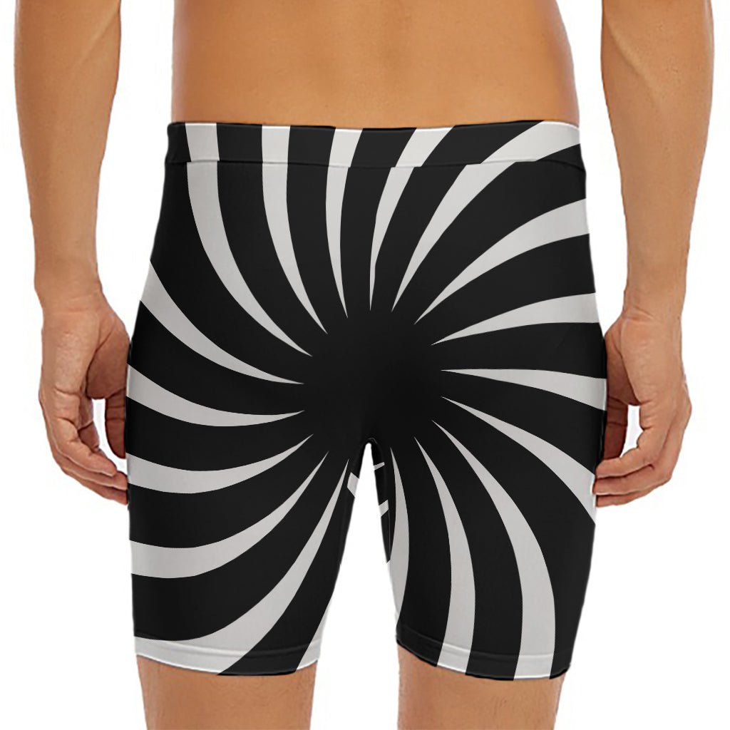 Black And White Vortex Swirl Print Men's Long Boxer Briefs