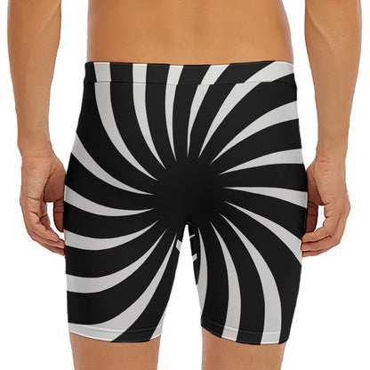 Black And White Vortex Swirl Print Men's Long Boxer Briefs