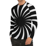Black And White Vortex Swirl Print Men's Long Sleeve Rash Guard