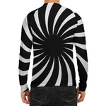 Black And White Vortex Swirl Print Men's Long Sleeve Rash Guard