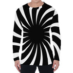 Black And White Vortex Swirl Print Men's Long Sleeve T-Shirt